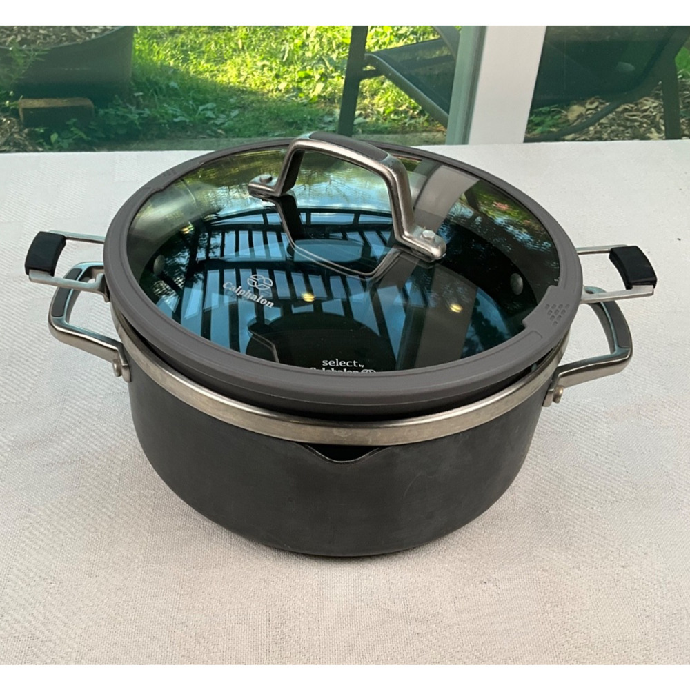 Calphalon Select 5 Qt Nonstick Dutch Oven Pour Spout Straining Space Saving Lid